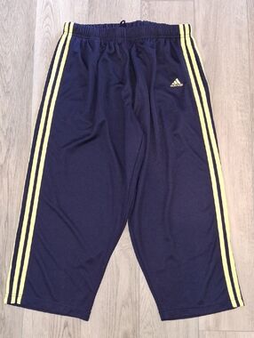 adidas Navy Sweatpants, Yellow Side Stripes And Front Pockets, Hidden Drawsrting